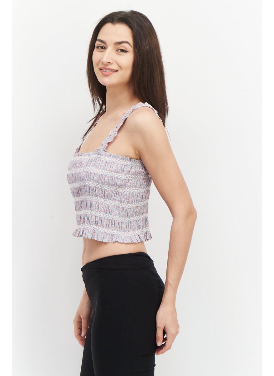 French Connection - Women Square Neck  Sleeveless Allover Print Tank Top, Grey Combo - Image 1