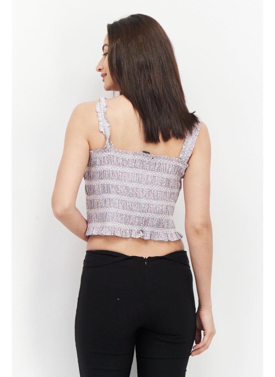 French Connection - Women Square Neck  Sleeveless Allover Print Tank Top, Grey Combo - Image 1