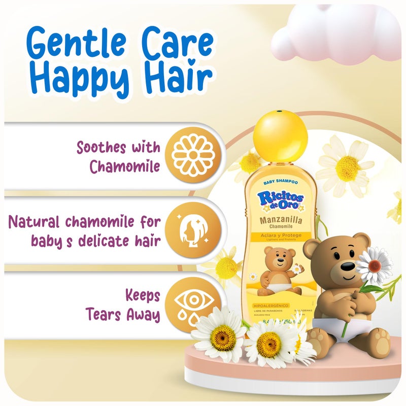 Ricitos de Oro Baby Shampoo with Chamomile â€“ Gentle and Tear-Free Formula for Babies and Kids, Natural Lightening and Soft Conditioning Hair Care, Paraben-Free, Safe Daily Use, 8.4 fl oz, 3-Pack - Image 3