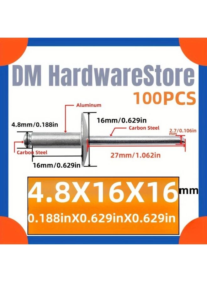 100pcs 3 16 x 5 8 Inch Aluminum Blind Rivets Round Head Flange For Sheet Metal And Marine - Image 3