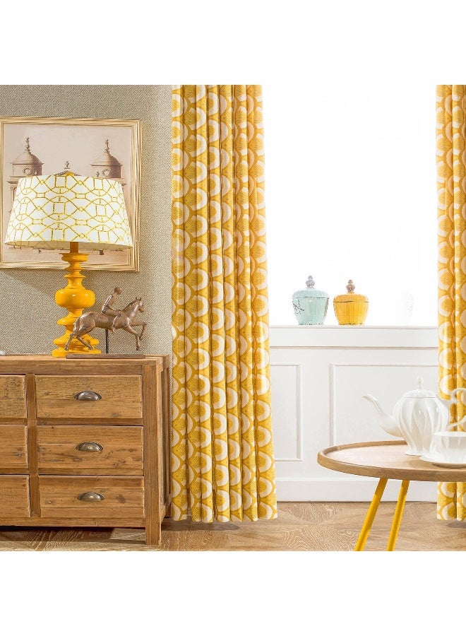 VOGOL Thermal Insulated Window Room Grommet Curtain Drapes for Bedroom and Living Room Set of 2 Curtains  Panels 52 x 84 Inches Yellow Geo Pattern in White - Image 5