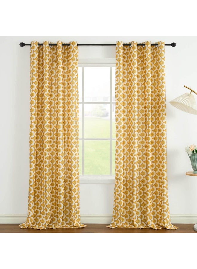 VOGOL Thermal Insulated Window Room Grommet Curtain Drapes for Bedroom and Living Room Set of 2 Curtains  Panels 52 x 84 Inches Yellow Geo Pattern in White - Image 4