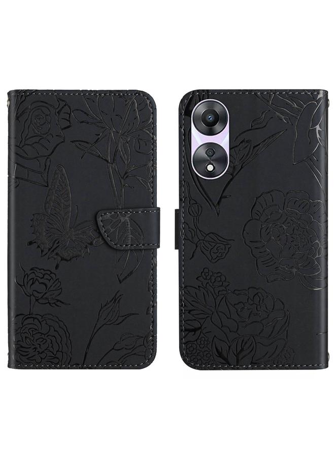 S-TOP Case For OPPO A18 / A38 4G HT03 Skin Feel Butterfly Embossed Flip Leather Phone Case - Image 1