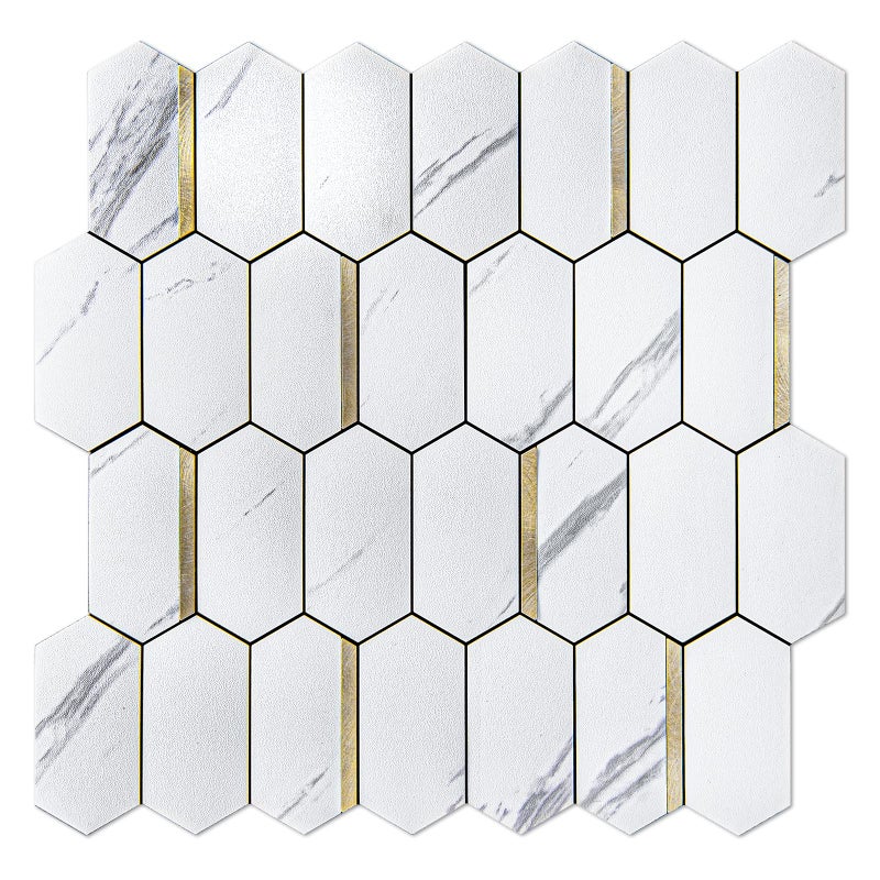 Art3dwallpanels 10-Sheet Hexagon Tile Peel and Stick Backsplash, Stick on Backsplash for Kitchen, Bathroom, Self-Adhesive White Marble Mixed Metal Gold Wall Tiles - Image 1