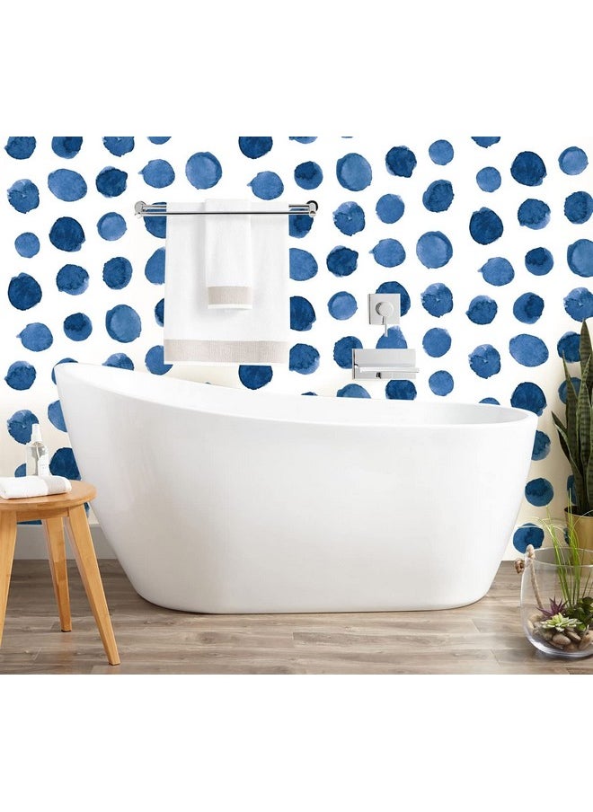 HAOKHOME 960991 Boho Peel And Stick Wallpaper Watercolor Brush Strokes Dots Removable Indigo Blue/White Vinyl Self Adhesive Contactpaper 17.7In X 9.8Ft  - Image 3