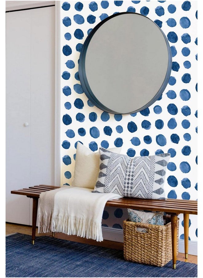 HAOKHOME 960991 Boho Peel And Stick Wallpaper Watercolor Brush Strokes Dots Removable Indigo Blue/White Vinyl Self Adhesive Contactpaper 17.7In X 9.8Ft  - Image 2