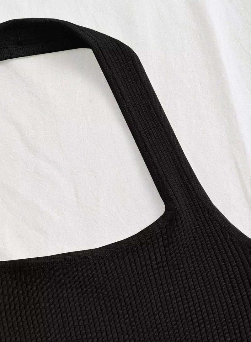 Solid Rib-knit Halter Top  - Image 4