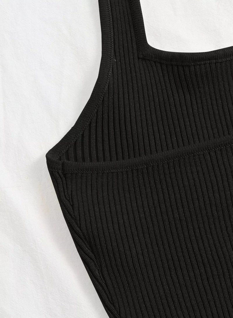Solid Rib-knit Halter Top  - Image 5