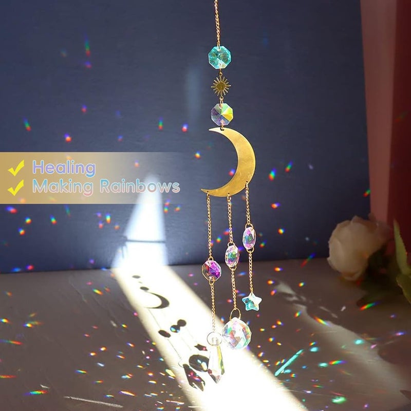 ORTIZA ® Sun Catcher Hanging 15.75 inches Decorative Multi-Faceted Crystal Crescent Sun Light Catcher Shining Hanging for Room Decor Bedroom Decor - Image 3
