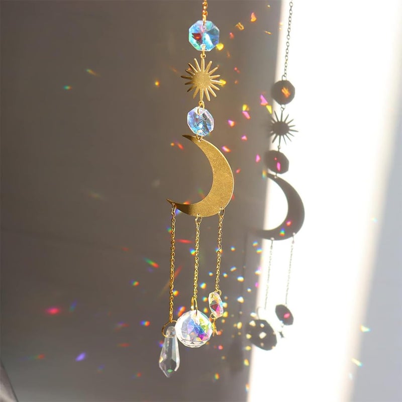 ORTIZA ® Sun Catcher Hanging 15.75 inches Decorative Multi-Faceted Crystal Crescent Sun Light Catcher Shining Hanging for Room Decor Bedroom Decor - Image 1