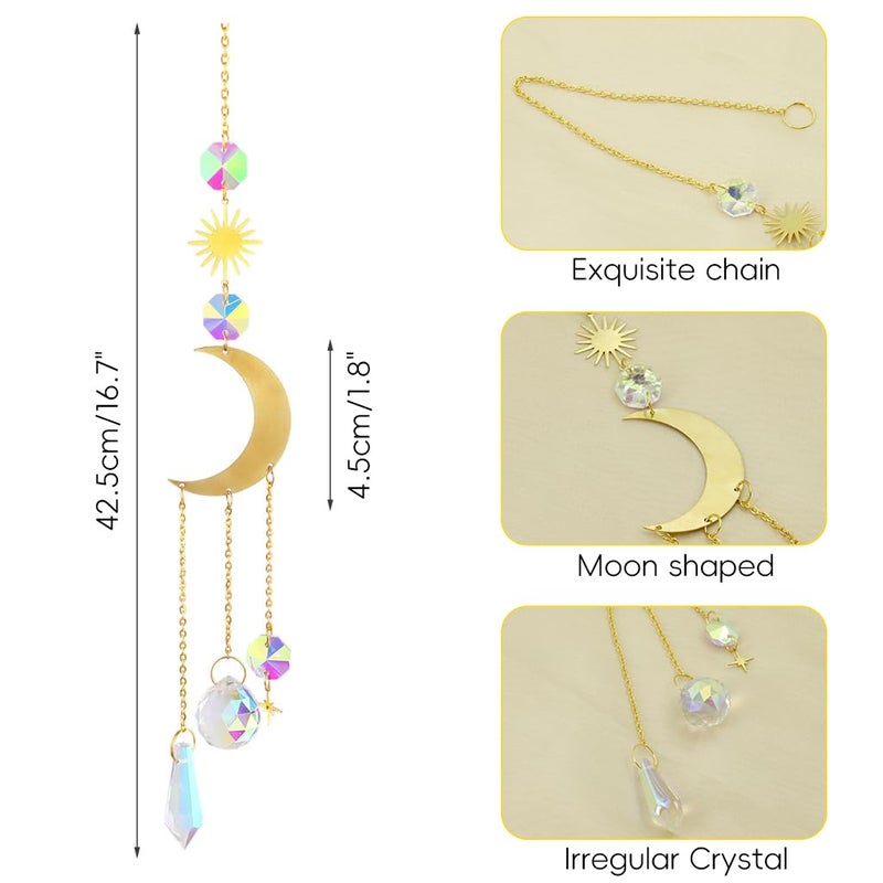 ORTIZA ® Sun Catcher Hanging 15.75 inches Decorative Multi-Faceted Crystal Crescent Sun Light Catcher Shining Hanging for Room Decor Bedroom Decor - Image 2