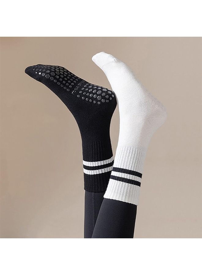 HS Non Slip Socks Women Fashion All Season Socks Sports Casual Simple Striped Colors for Pilates Yoga Barre Ballet Dance Fitness Football Hospital Mid-Tube Socks Free Size 3-Pair - Image 5