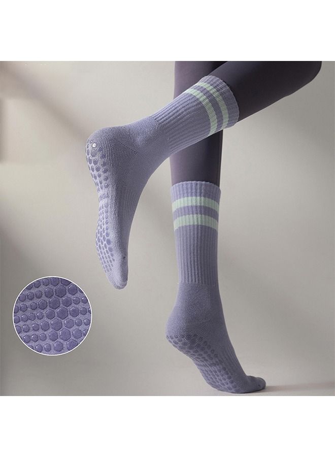 HS Non Slip Socks Women Fashion All Season Socks Sports Casual Simple Striped Colors for Pilates Yoga Barre Ballet Dance Fitness Football Hospital Mid-Tube Socks Free Size 3-Pair - Image 2