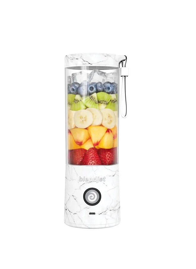 بليندجيت V2 Portable Blender Smoothie Maker, Personal Blender, Fruit Blender, Leak Proof Juicer, BPA-Free 475ml 200W Sports Bottle, USB-C Rechargeable, Ice Crusher with Stainless Steel Blades - White Marble