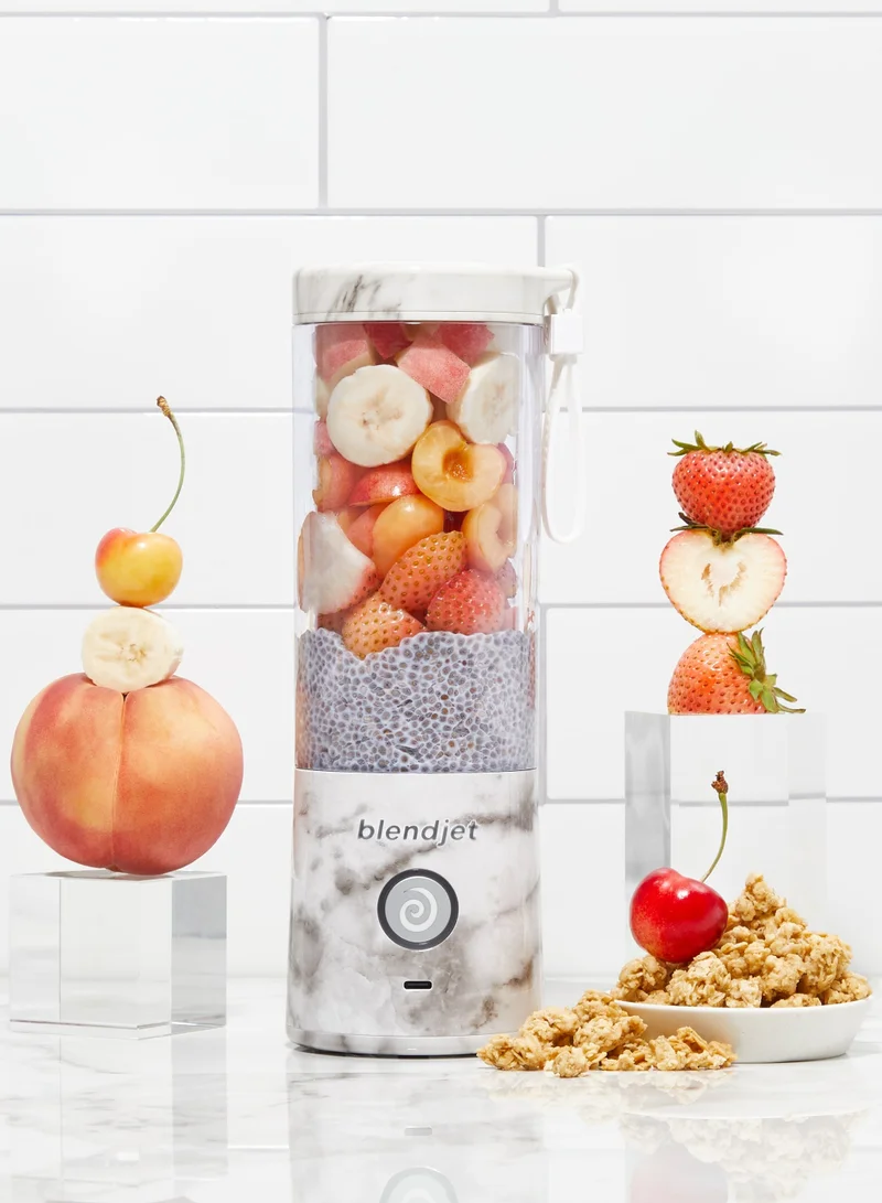 blendjet V2 Portable Blender Smoothie Maker, Personal Blender, Fruit Blender, Leak Proof Juicer, BPA-Free 475ml 200W Sports Bottle, USB-C Rechargeable, Ice Crusher with Stainless Steel Blades - White Marble