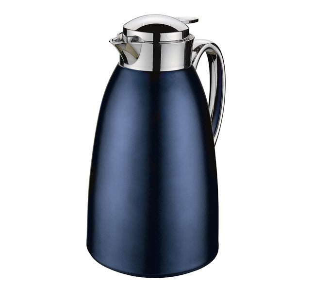 VENEZIA STAINLESS STEEL INSULATED BEVERAGE SERVER WITH TEMPERED GLASS LINER BLUE 34 OUNCE