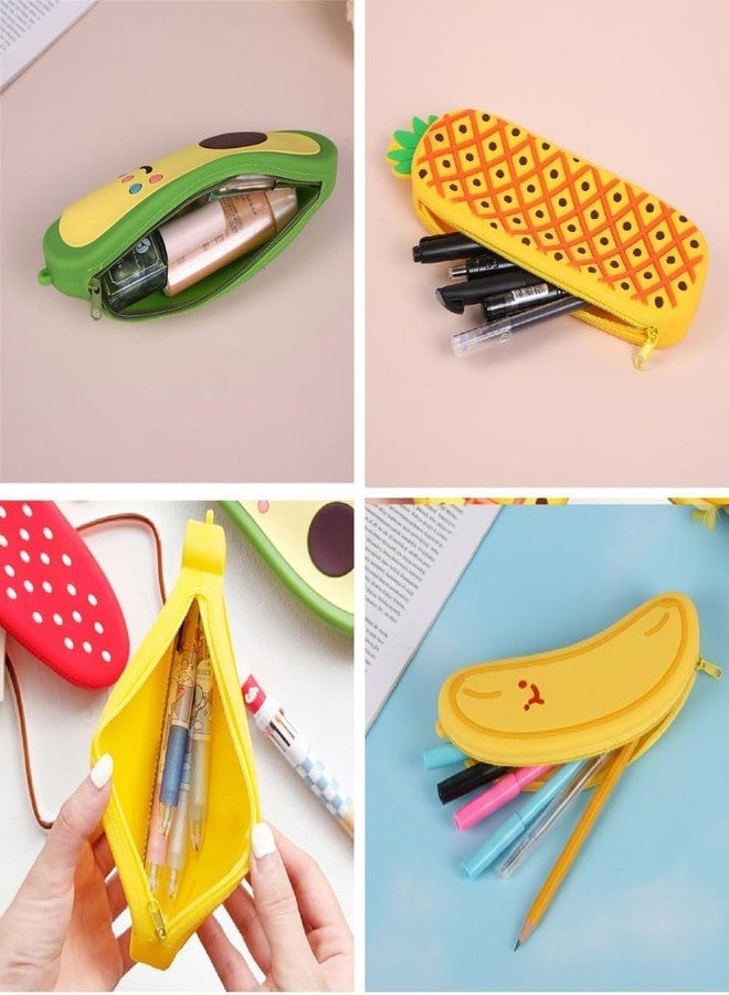 SHOPELLA Fruit Shape Silicone Pencil Case for Kids – Cute Avocado, Banana & Pineapple Zipper Pouch | Waterproof Large Capacity Stationery Organizer | Soft Silicone Pencil Box | Multi-Color - Image 3