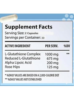 RELUMINS Reduced L-Glutathione Complex, Gluta-1000, 60 Vegetarian Capsules  - Image 2