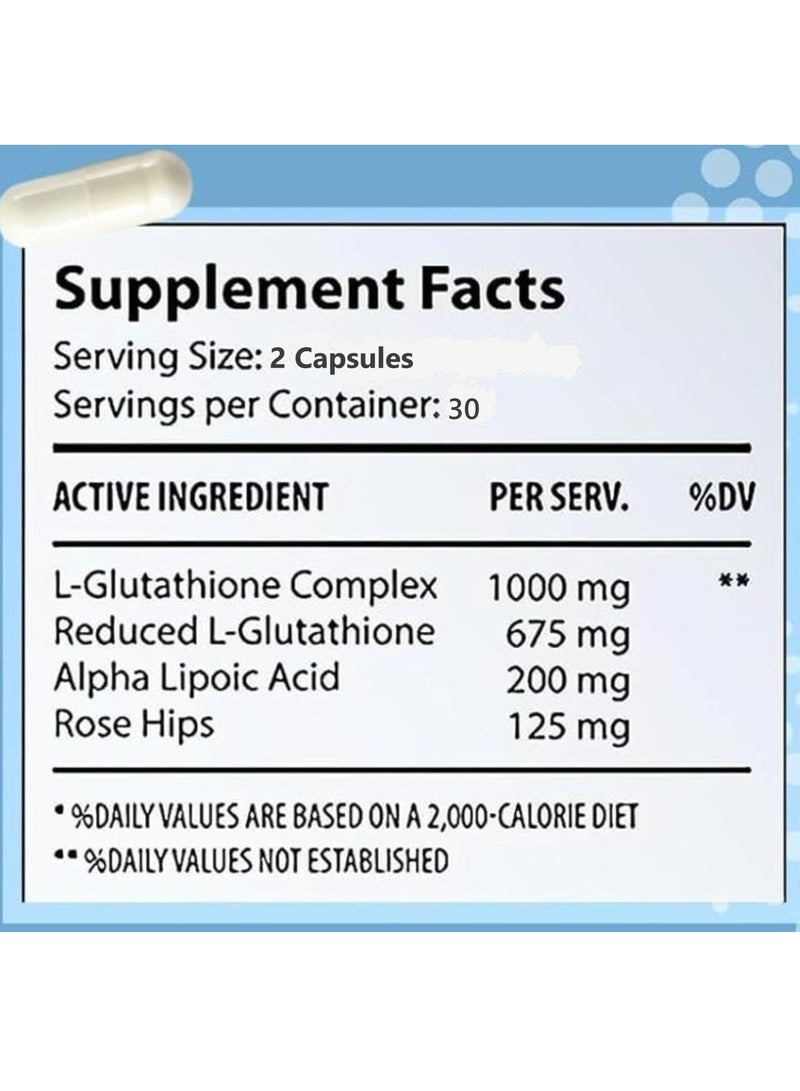 RELUMINS Reduced L-Glutathione Complex, Gluta-1000, 60 Vegetarian Capsules - Image 2