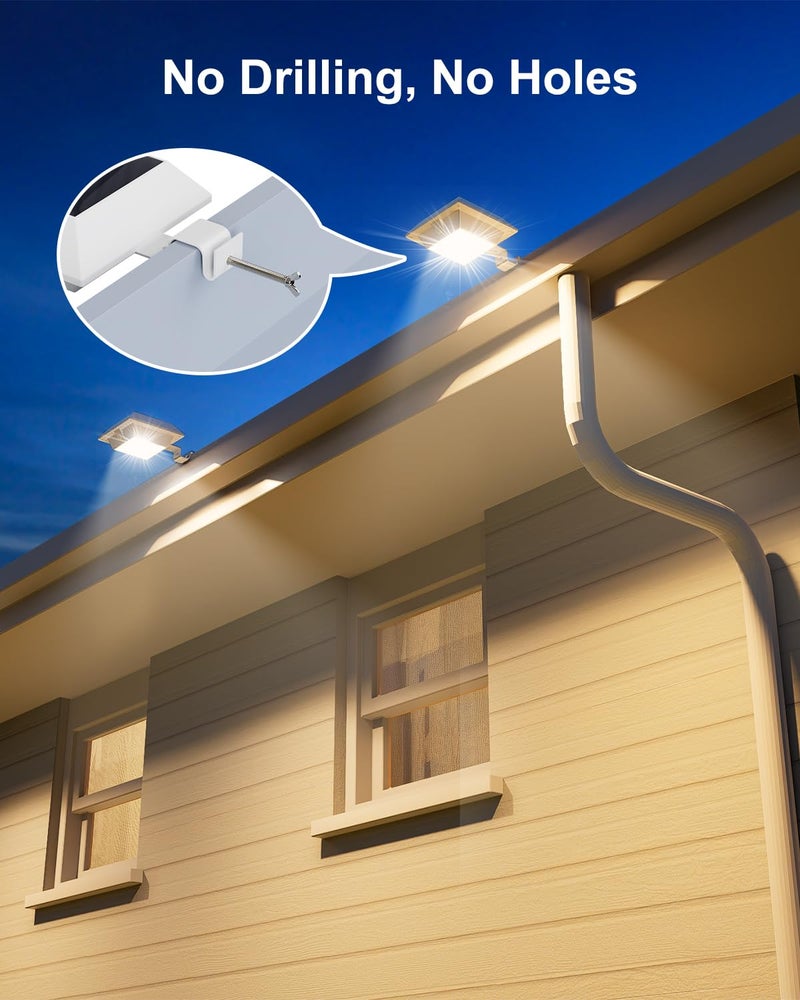 FALOVE 4 Pack Solar Powered Gutter Lights Outdoor Decorative Waterproof 12 LEDs Yard Lamp for Fence, Railing, Outside Wall, Deck, Garden, Path, Backyard, Walkway, Patio, No Drilling Installation (Warm White) - Image 2