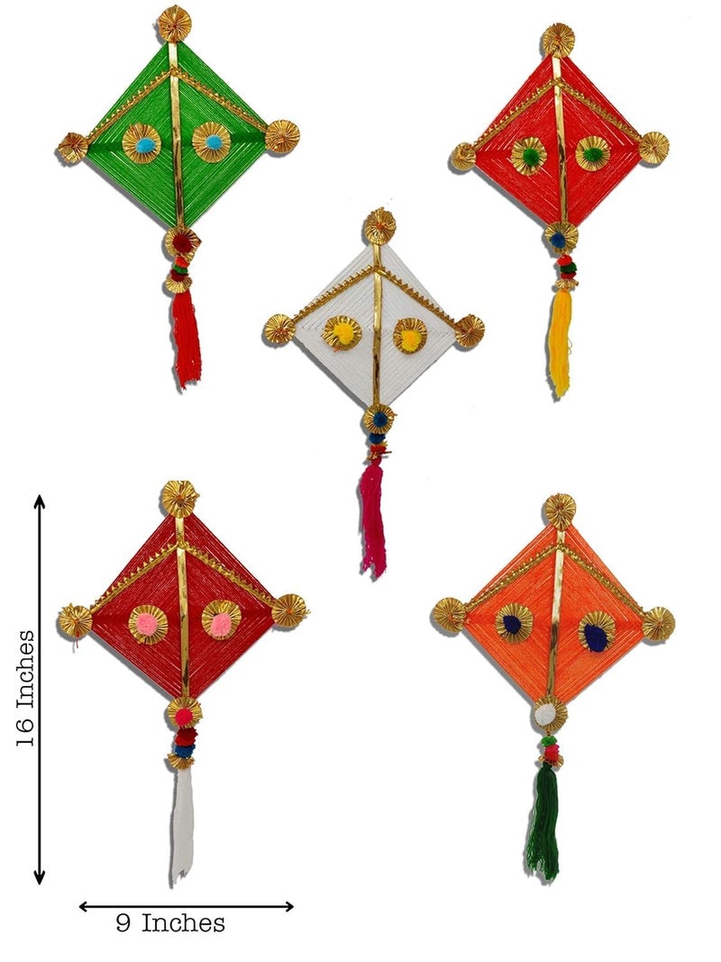 Craftomanic Handmade Woolen Kite Wall Hanging Decoration Wedding Decorations Event Decor Perfect for Diwali Ganpati Pooja Temple Mandir Decoration Pack of 10 - Image 4