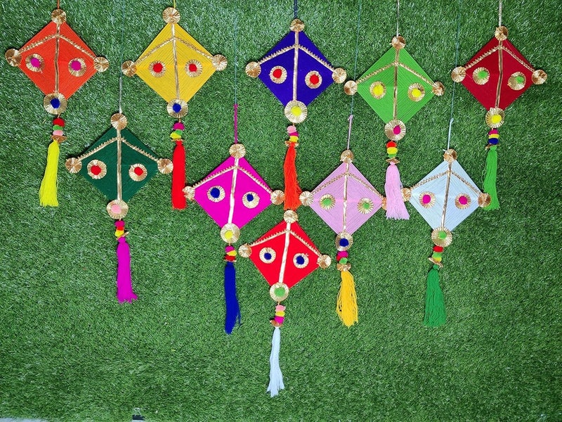 Craftomanic Handmade Woolen Kite Wall Hanging Decoration Wedding Decorations Event Decor Perfect for Diwali Ganpati Pooja Temple Mandir Decoration Pack of 10 - Image 3