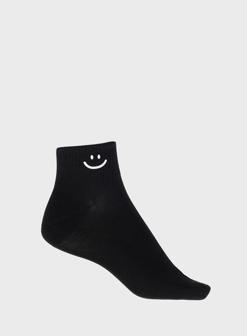 جينجر 3PK Cotton Smiley Detail Ankle Socks