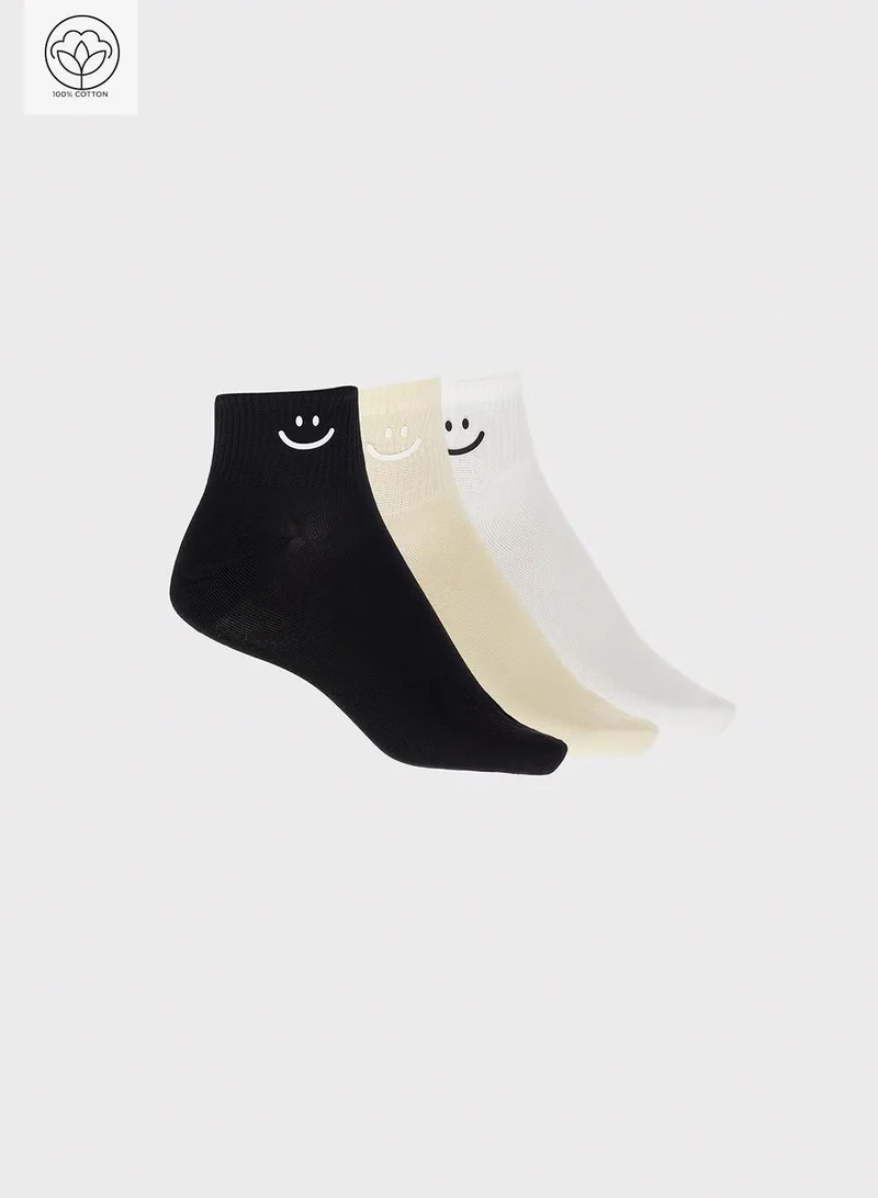 Ginger 3PK Cotton Smiley Detail Ankle Socks