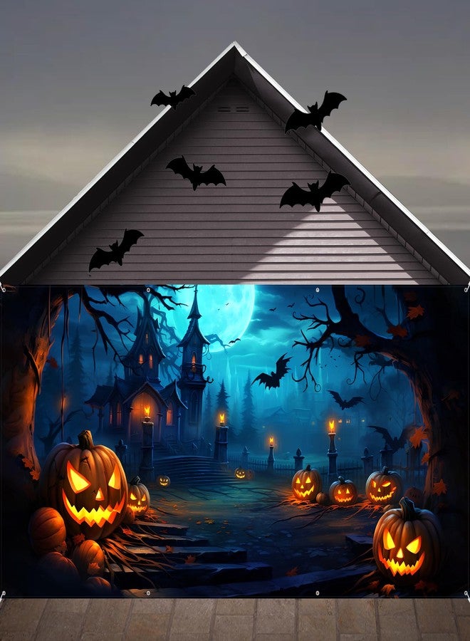 GRMIKBU Halloween Decorations Garage Door Cover, Large Hanging Backdrop Door Cover Halloween Garage Wall Decorations for Outdoor Home Yard Garage Door Decorations Party Photo Backgrounds (6X13Ft) - Image 1