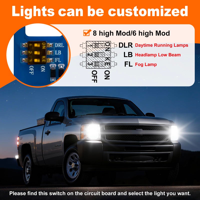 IHOUMEX 8 high Mod Customizable 6 High Mod with DRL Lights Module for GM Compatible with 2003-2007 Chevy Silverado GMC Sierra 1500/2500/3500 Classic - Image 2