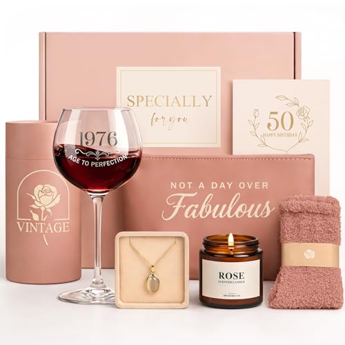 Mirasphere 50th Birthday Gift for Her - 50th Birthday Gifts for Women Unique 50 th Birthday Gift Ideas with Vintage 1976 Wine Glass Cool Gifts for 50 Year Old Woman Happy 50th Birthday for Sister, Friends, Mom - Image 1