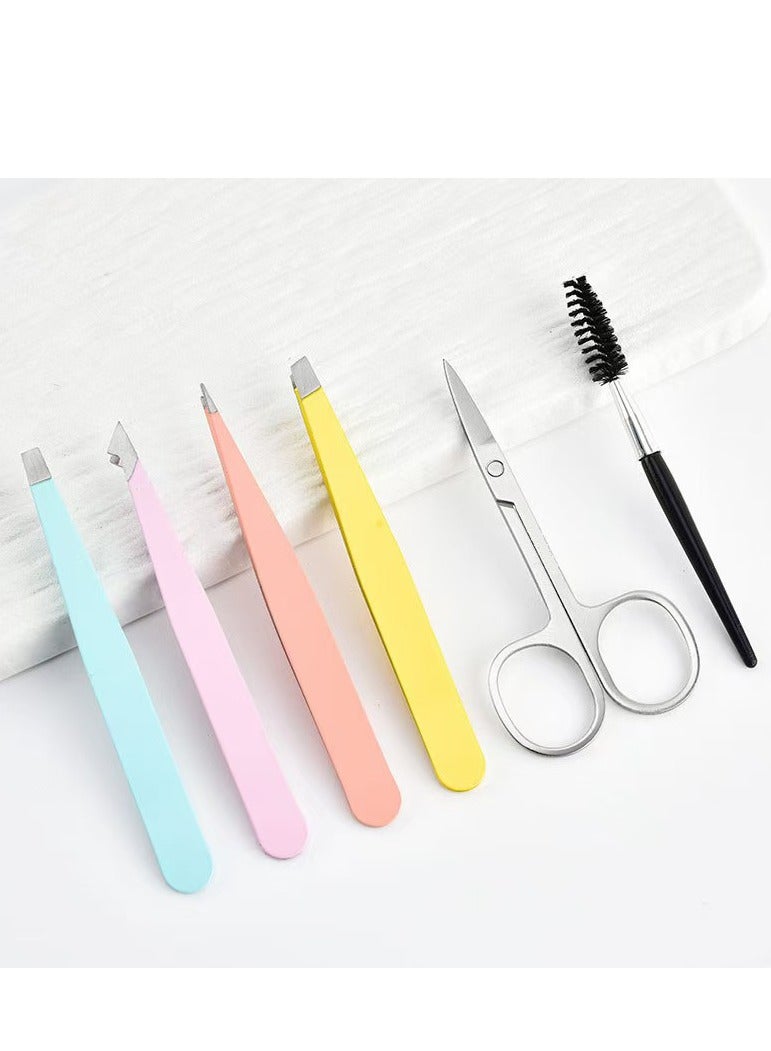 مجموعة ملقط - ملاقط حواجب احترافية من الفولاذ المقاوم للصدأ - إزالة دقيقة جدًا لشعر الوجه والشظايا والشعر الناشئ (متعدد الألوان) - Image 1