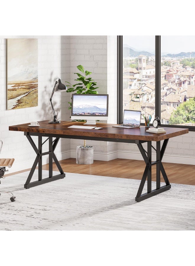 LITTLE TREE 180 CM Executive Desk, Large Computer Office Desk Workstation, Modern Simple Style Laptop Desk Study Writing Table Business Furniture for Home Office (Brown/Black) - Image 4