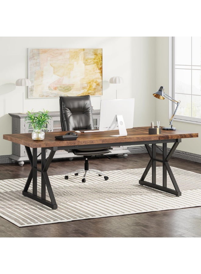 LITTLE TREE 180 CM Executive Desk, Large Computer Office Desk Workstation, Modern Simple Style Laptop Desk Study Writing Table Business Furniture for Home Office (Brown/Black) - Image 1