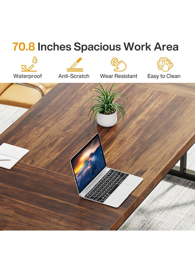 LITTLE TREE 180 CM Executive Desk, Large Computer Office Desk Workstation, Modern Simple Style Laptop Desk Study Writing Table Business Furniture for Home Office (Brown/Black) - Image 5