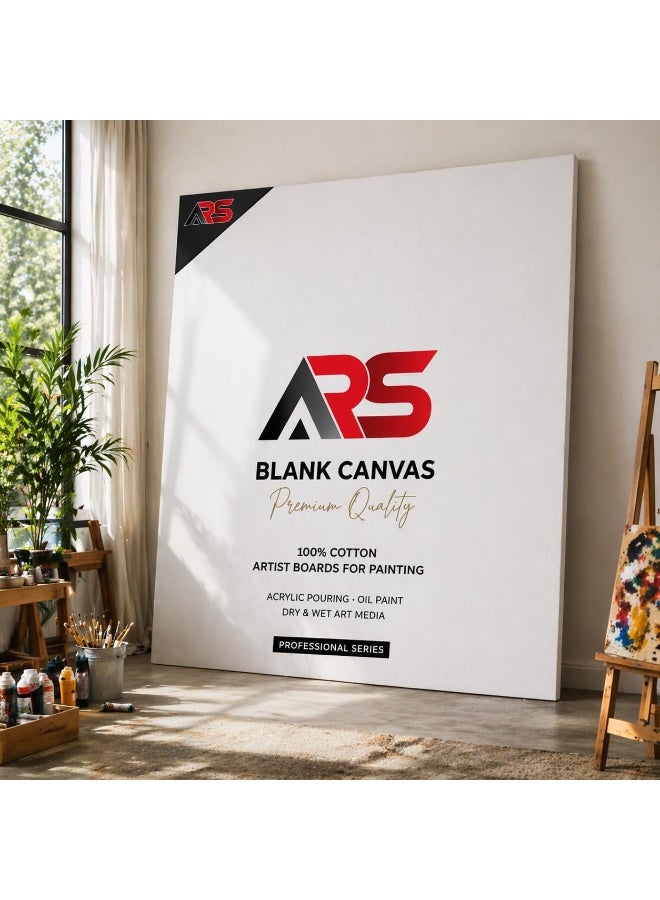 ARS Blank Canvas White 100% Cotton Artist Board for Painting, Large Canvas Panel for Acrylic Pouring & Oil Paint, Durable MDF Frame, Professional Art Surface Pack of 1, Size Available - Image 1
