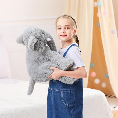 JellyMallow Elephant Weighted Stuffed Animals 5 lbs 16 inches Gray, Large Weighted Elephant Plushie Cuddly Pillow Gift for Kids & Adults - Image 3