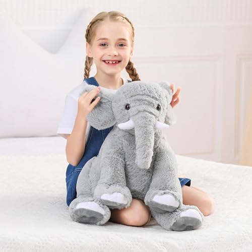 JellyMallow Elephant Weighted Stuffed Animals 5 lbs 16 inches Gray, Large Weighted Elephant Plushie Cuddly Pillow Gift for Kids & Adults - Image 4