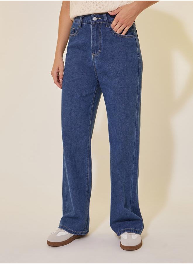 Styli - Mid Rise Solid Wide Leg Jeans - Image 1