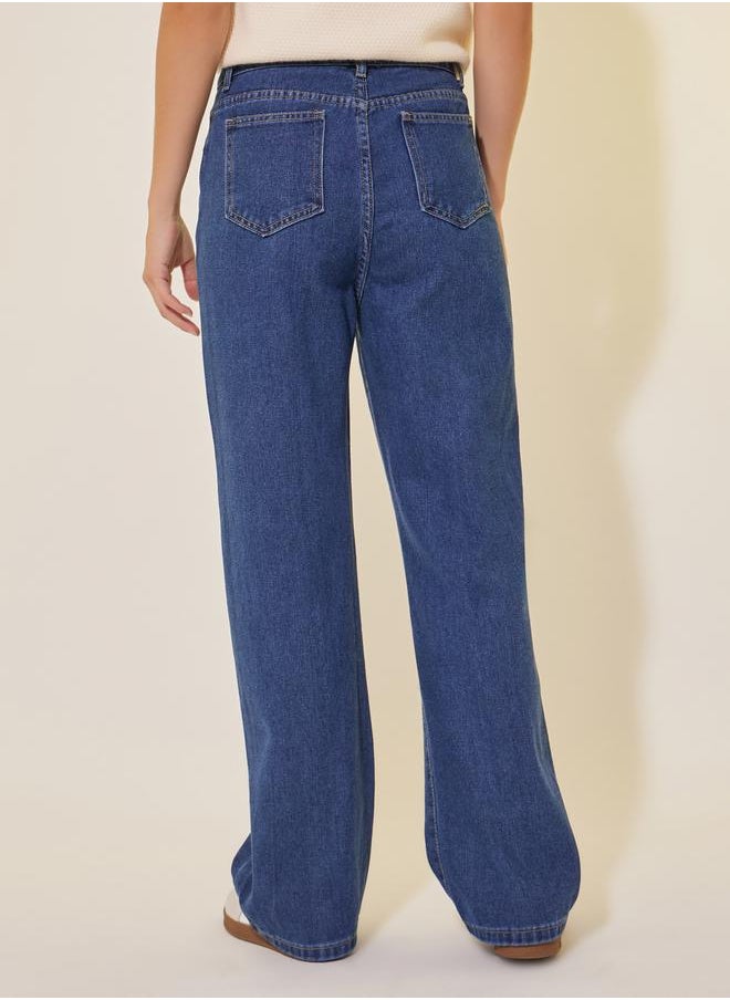 Styli - Mid Rise Solid Wide Leg Jeans - Image 1