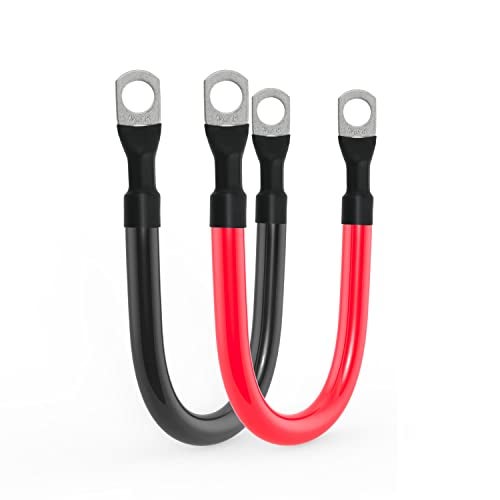 TUELETFU كابل بطارية 4 AWG كابل نحاسي نقي 4AWG مع لقم 3/8 بوصة في كلا الطرفين مجموعة أسلاك العاكس للسيارات والطاقة الشمسية والبحرية والقوارب والمركبات الترفيهية والدراجات النارية باللونين الأحمر والأسود (9 بوصة) - Image 1