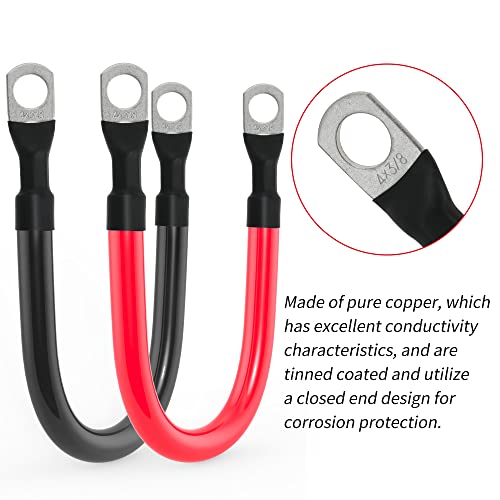 TUELETFU كابل بطارية 4 AWG كابل نحاسي نقي 4AWG مع لقم 3/8 بوصة في كلا الطرفين مجموعة أسلاك العاكس للسيارات والطاقة الشمسية والبحرية والقوارب والمركبات الترفيهية والدراجات النارية باللونين الأحمر والأسود (9 بوصة) - Image 3