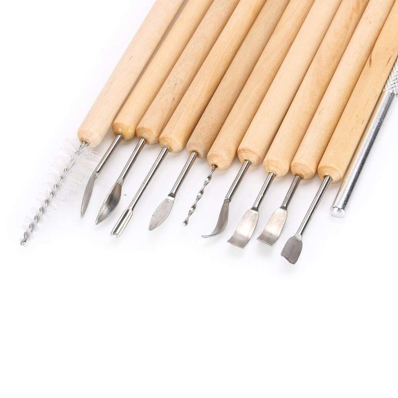 Fancyku Ceramic 11 Pcs Wooden Handle Clay Carving Pottery Sculpting Tools for Art and Craft - Image 4