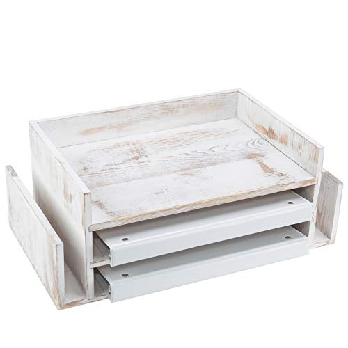 MyGift 3Tier Desk Organizer File Tray Wood Letter Holder for Office Farmhouse White Wood Desktop Document Organizer with Paper Storage - Image 1