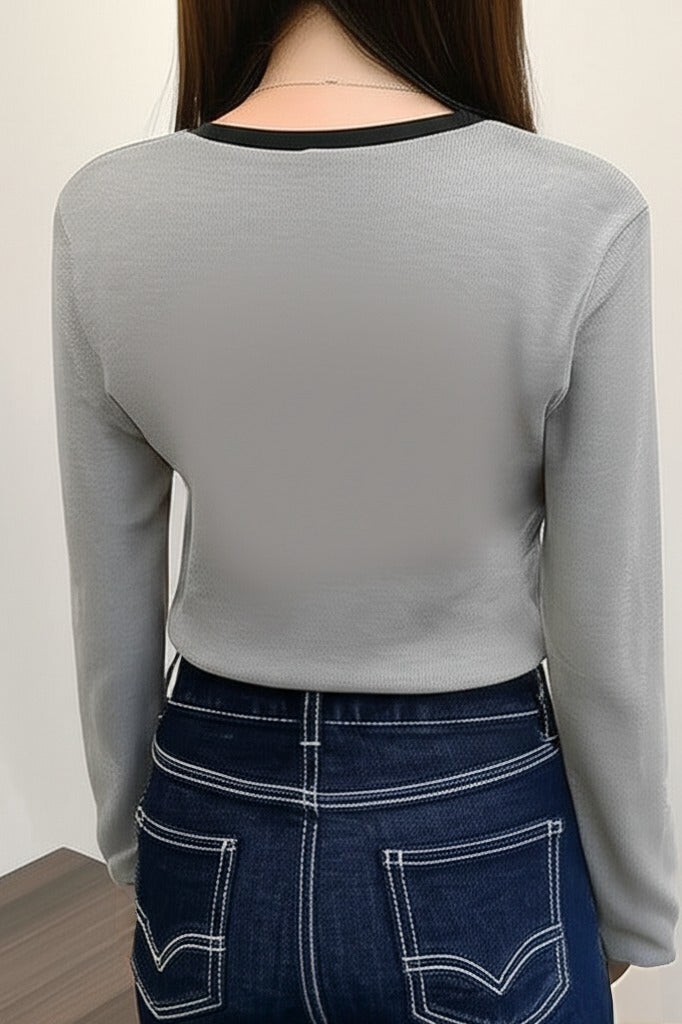 A.M Pure cotton contrast color long-sleeved T-shirt tops women's slim early spring and autumn bottoming shirtPure cotton contrast color long-sleeved T-shirt tops women's slim early spring and autumn bottoming shirt - Image 5