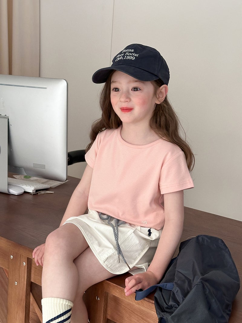 Aimo Beibei Children''s Summer Basic Simple Short-Sleeve Girls'' Stylish Quality Embroidered Letter Round-Neck T-Shirt Top - Image 3