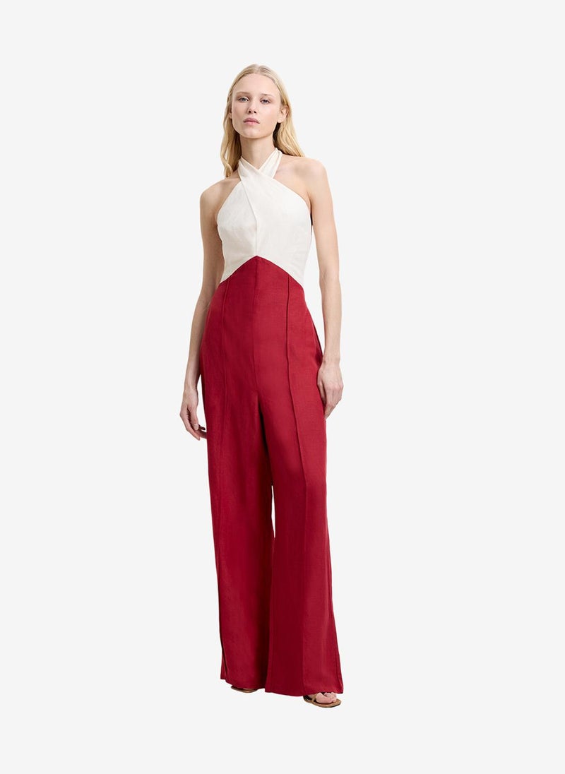 French Connection Women's Brick Red/Porcelain Birdie Linen Blend Jumpsuit - Image 1