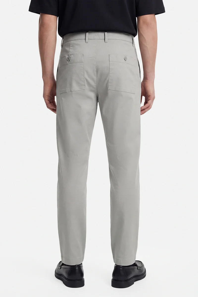 SNITCH Light Grey Solid Regular Fit Casual Trousers