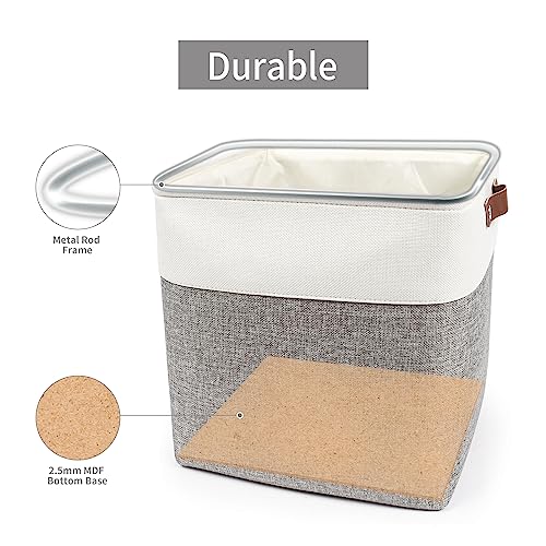 Bagnizer 13x13 Cube Storage Bins, Collapsible Fabric Storage Box, 4 Pack Closet Baskets with Handles for Organizing, Shelf, Toys, Clothes, Home, Office, Nursery (Grey&White) - Image 4