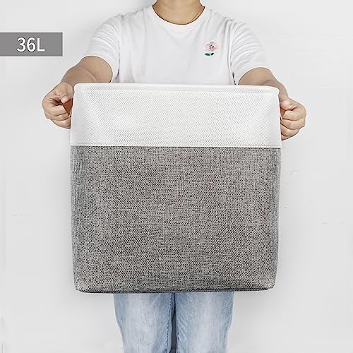 Bagnizer 13x13 Cube Storage Bins, Collapsible Fabric Storage Box, 4 Pack Closet Baskets with Handles for Organizing, Shelf, Toys, Clothes, Home, Office, Nursery (Grey&White) - Image 2